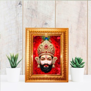 Khatu Shyam Ji Golden Designer Photo Frame | 16x20 Inch Religious Wall Hanging Frame For Home & Office Decoration | Hindu Deity Spiritual Gift Item