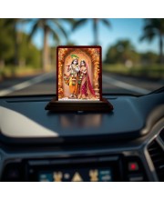 Car Desk/Table Top Radha Krishna Wooden Photo Stand 3x4 Inches, Compact & Stylish Spiritual Display For Car, Home & Office (Pack Of 1) (F14220)