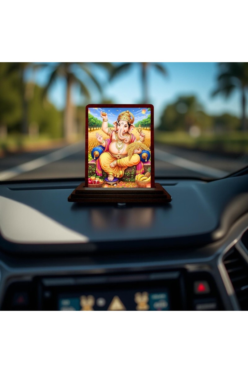 Car Desk/Table Top Lord Ganesha Wooden Photo Stand 3x4 Inches, Compact & Stylish Spiritual Display For Car, Home & Office (Pack Of 1) (F14523)