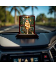 Car Desk/Table Top Lord Saibaba Wooden Photo Stand 3x4 Inches, Compact & Stylish Spiritual Display For Car, Home & Office (Pack Of 1) (F14322)
