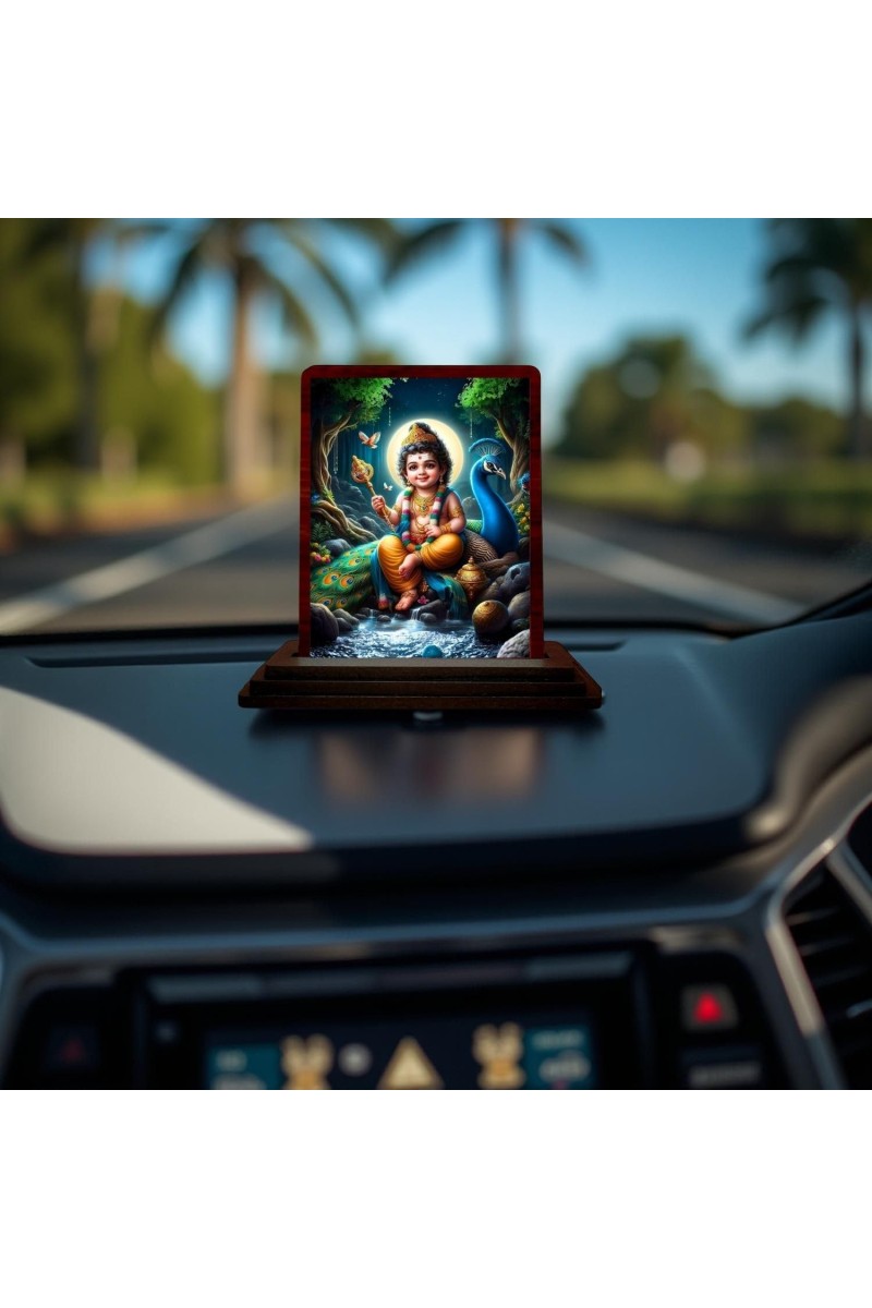 Car Desk/Table Top Lord Murugan Wooden Photo Stand 3x4 Inches, Compact & Stylish Spiritual Display For Car, Home & Office (Pack Of 1) (F14314)