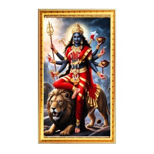 Devi Durga Digital Golden Color Photo Frame | Hindu Religious Wall Decor | 8x15 Inches - Inspirational Wall Art For Office, Home Decor - Ideal Spiritual Gift (F10209)