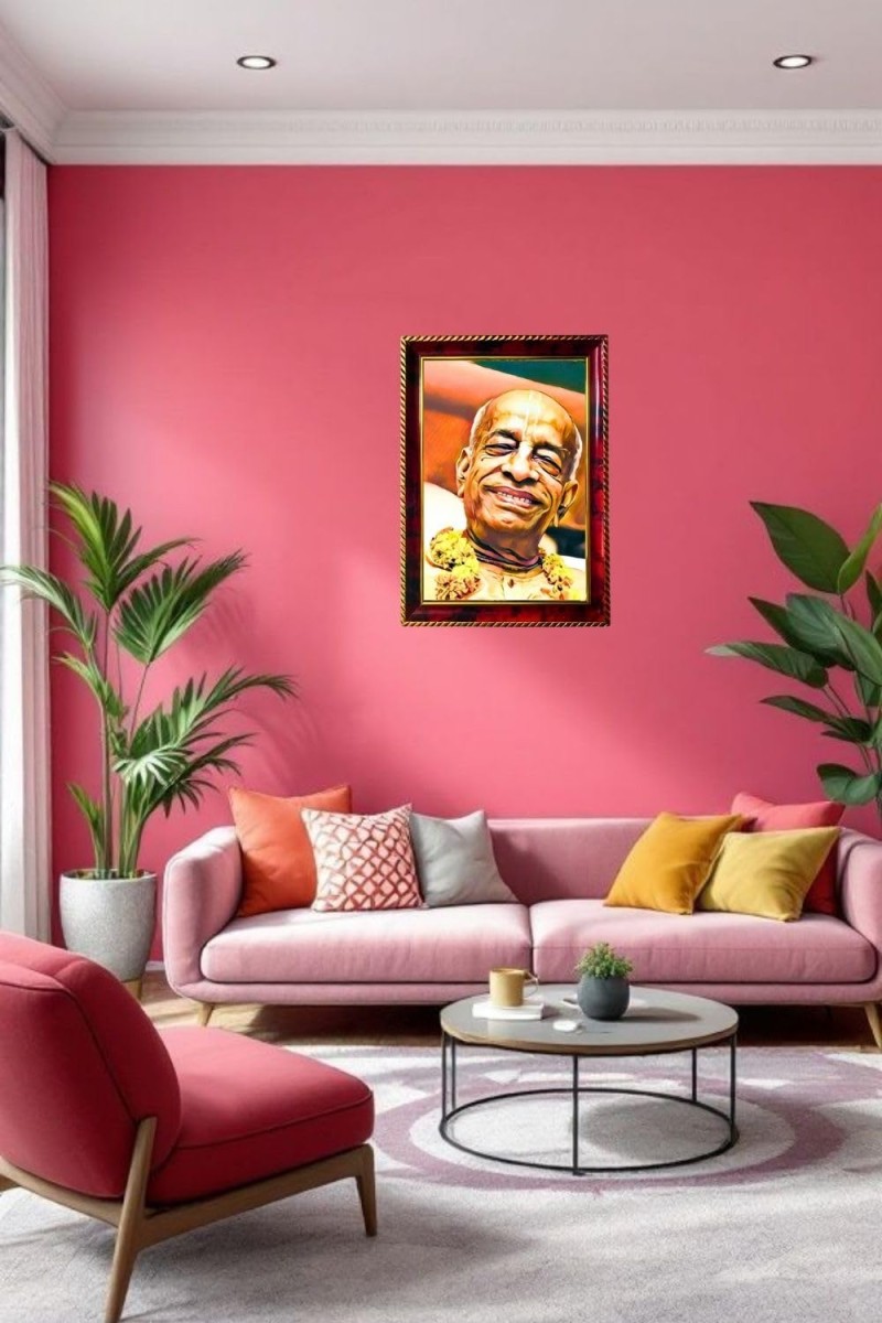 Sri Srila Prabhupada Photo Frame For Wall & Table | 7x9 Inch Golden Cherry Finish | Decorative Sri Srila Prabhupada Photo Frame For Home, Office & Pooja Room (F11532)