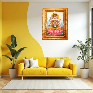 TrimurtiVishnu Golden Designer Photo Frame | 10x14 Inch Religious Wall Hanging Frame For Home, Office Decoration and Spiritual Gift Item