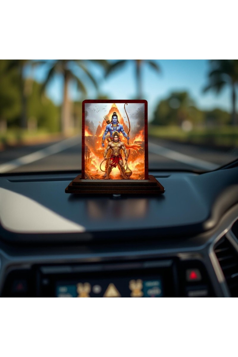 Car Desk/Table Top Lord Rama And Hanuman Wooden Photo Stand 3x4 Inches, Compact & Stylish Spiritual Display For Car, Home & Office (Pack Of 1) (F14307)