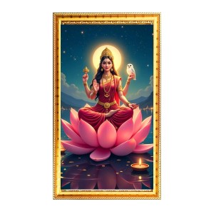 Mata Laxmi Digital Golden Color Photo Frame | Hindu Religious Wall Decor | 8x15 Inches - Inspirational Wall Art For Office, Home Decor - Ideal Spiritual Gift (F10203)