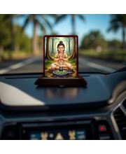 Car Desk/Table Top Lord Daattatreya Wooden Photo Stand 3x4 Inches, Compact & Stylish Spiritual Display For Car, Home & Office (Pack Of 1) (F14253)