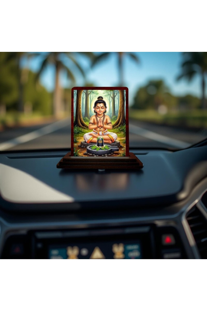 Car Desk/Table Top Lord Daattatreya Wooden Photo Stand 3x4 Inches, Compact & Stylish Spiritual Display For Car, Home & Office (Pack Of 1) (F14253)