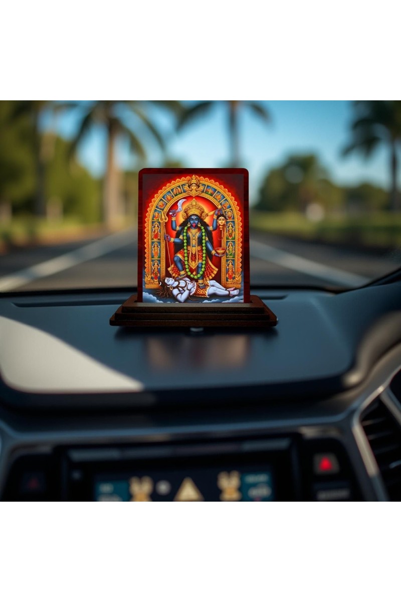 Car Desk/Table Top Goddess Maa Kali Wooden Photo Stand 3x4 Inches, Compact & Stylish Spiritual Display For Car, Home & Office (Pack Of 1) (F14175)