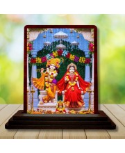 Car Desk/Table Top Lord Krishna Radha Wooden Photo Stand 3x4 Inches, Compact & Stylish Spiritual Display For Car, Home & Office (Pack Of 1) (F14179)