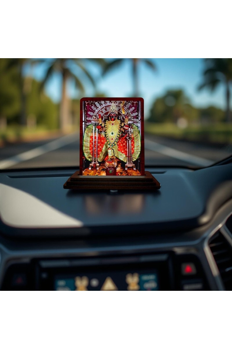 Car Desk/Table Top Goddess Maa Kali Wooden Photo Stand 3x4 Inches, Compact & Stylish Spiritual Display For Car, Home & Office (Pack Of 1) (F14176)