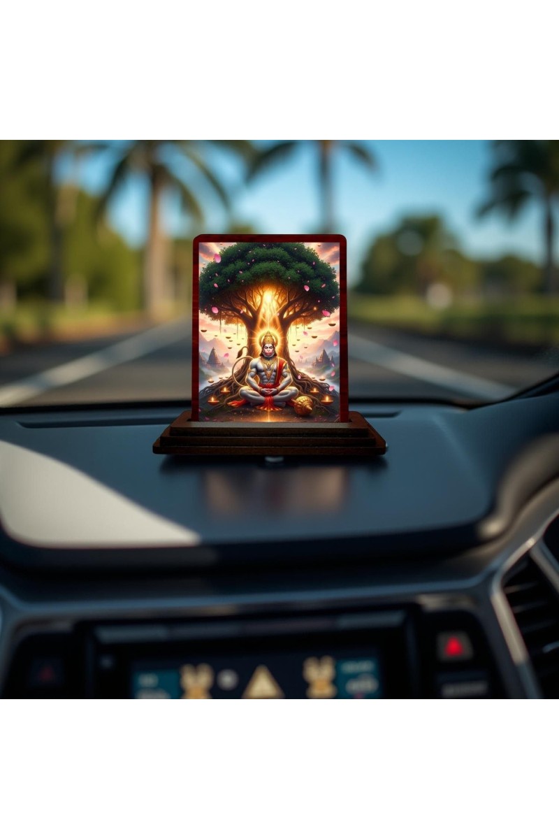 Car Desk/Table Top Lord Hanuman Wooden Photo Stand 3x4 Inches, Compact & Stylish Spiritual Display For Car, Home & Office (Pack Of 1) (F14345)