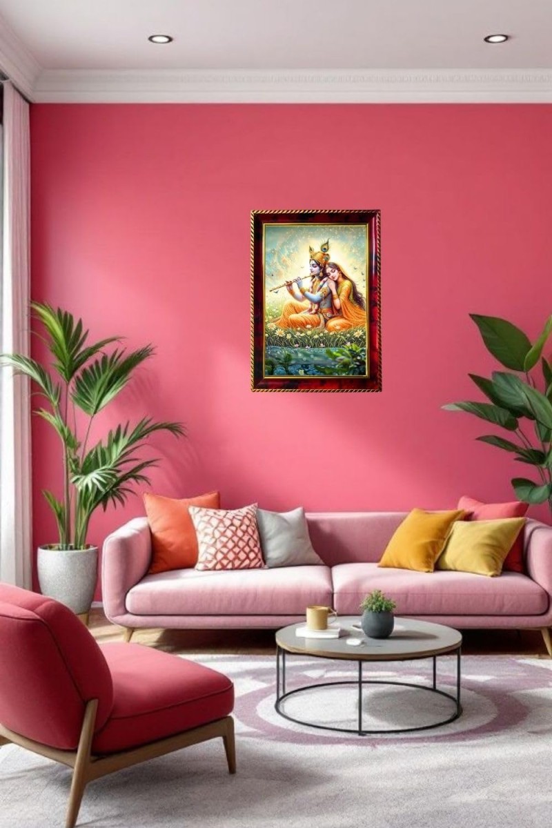 Raadhee Raadhaa Photo Frame For Wall & Table | 7x9 Inch Golden Cherry Finish | Decorative Radhee Radhaa Photo Frame For Home, Office & Pooja Room (F11425)
