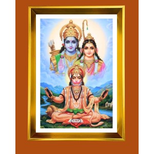 Ram, Sita & Hanuman Golden Photo Frame - 16x20 Inches | Elegant Wooden Frame For Home, Office & Temple Decoration | Spiritual Wall & Table Decor And Gift Item (F9894)
