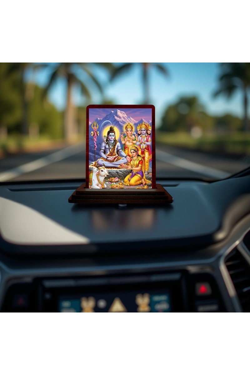 Car Desk/Table Top Lord Shiva Wooden Photo Stand 3x4 Inches, Compact & Stylish Spiritual Display For Car, Home & Office (Pack Of 1) (F14247)