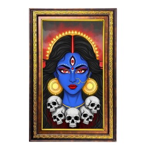 Maa Kali Digital Golden Balck Color Photo Frame | Hindu Religious Wall Decor | 10x16 Inches - Inspirational Wall Art For Office, Home Decor - Ideal Spiritual Gift (F16710)