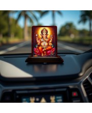 Car Desk/Table Top Lord Ganesha Wooden Photo Stand 3x4 Inches, Compact & Stylish Spiritual Display For Car, Home & Office (Pack Of 1) (F14156)