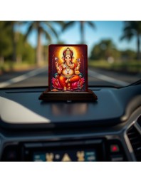 Car Desk/Table Top Lord Ganesha Wooden Photo Stand 3x4 Inches, Compact & Stylish Spiritual Display For Car, Home & Office (Pack Of 1) (F14156)