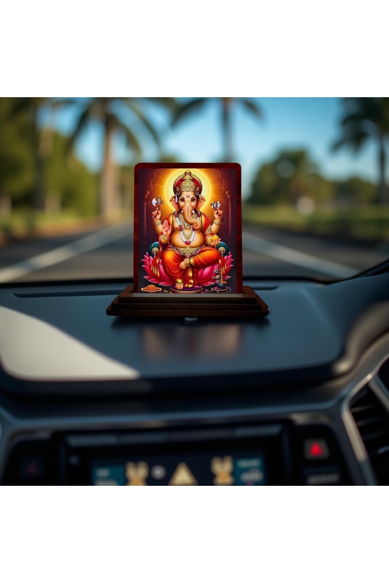 Car Desk/Table Top Lord Ganesha Wooden Photo Stand 3x4 Inches, Compact & Stylish Spiritual Display For Car, Home & Office (Pack Of 1) (F14156)