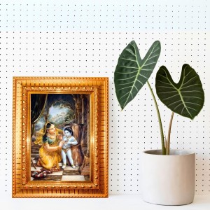 Krishna Leela Golden Designer Photo Frame | 10x14 Inch Religious Wall Hanging Frame For Home & Office Decoration | Hindu Deity Spiritual Gift Item