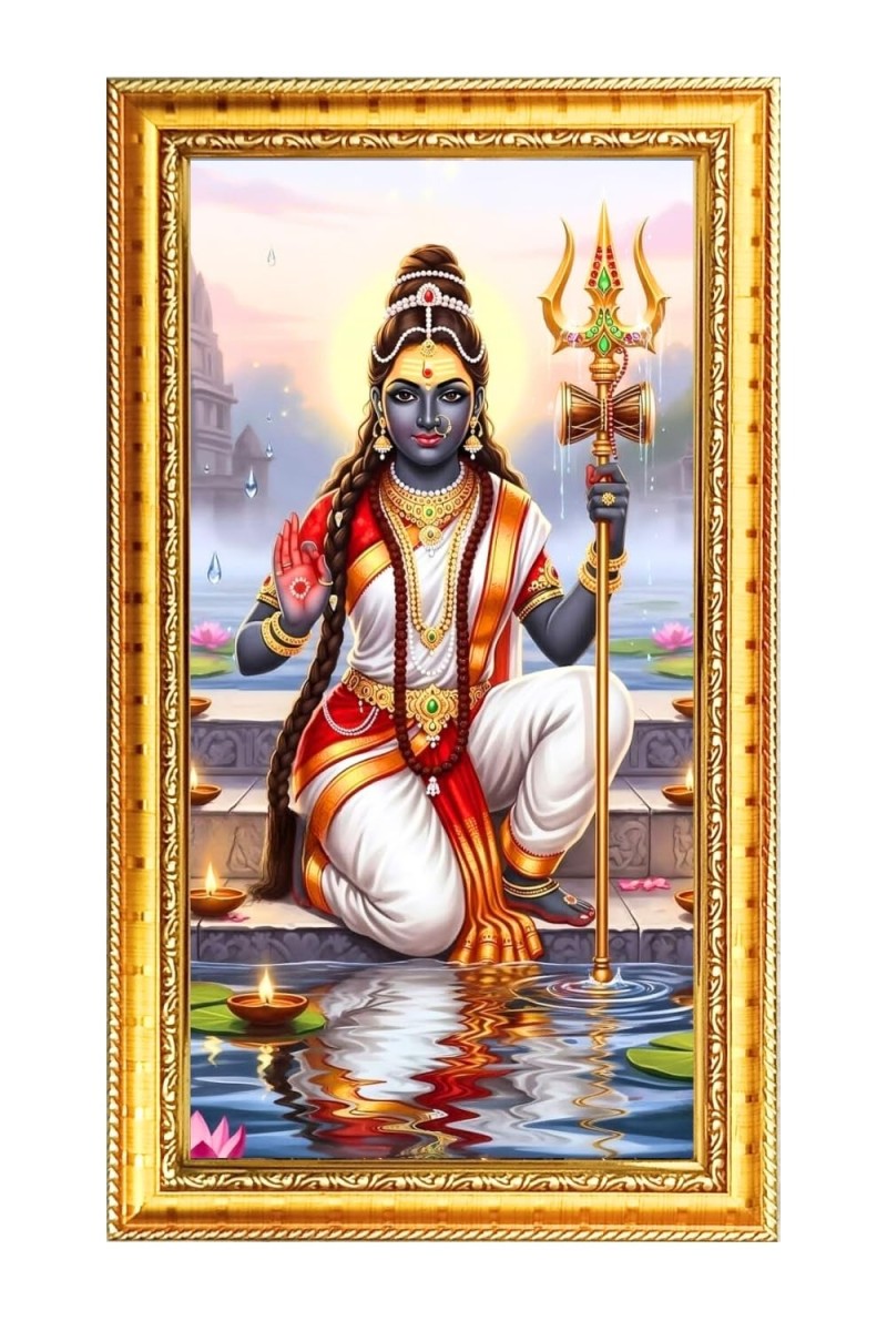Lord Shiva Digital Golden Color Photo Frame | Hindu Religious Wall Decor | 12x19 Inches - Inspirational Wall Art For Office, Home Decor - Ideal Spiritual Gift (F10362)