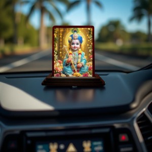 Car Desk/Table Top Lord Little Krishna Wooden Photo Stand 3x4 Inches, Compact & Stylish Spiritual Display For Car, Home & Office (Pack Of 1) (F14232) Car Desk/Table Top Lord Little Krishna Wooden Photo Stand 3x4 Inches, Compact & Stylish Spiritual Display For Car, Home & Office (Pack Of 1) (F14232)