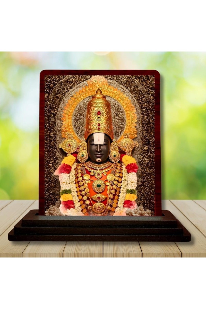 Car Desk/Table Top Lord Balaji Wooden Photo Stand 3x4 Inches, Compact & Stylish Spiritual Display For Car, Home & Office (Pack Of 1) (F15156)