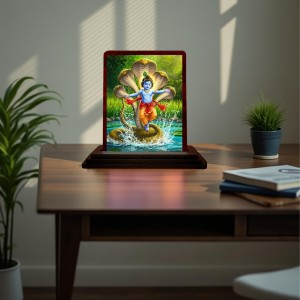 Car Desk/Table Top Lord Krishna Wooden Photo Stand 3x4 Inches, Compact & Stylish Spiritual Display For Car, Home & Office (Pack Of 1) (F14300) Car Desk/Table Top Lord Krishna Wooden Photo Stand 3x4 Inches, Compact & Stylish Spiritual Display For Car, Home & Office (Pack Of 1) (F14300)