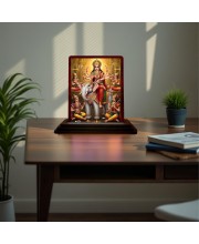 Car Desk/Table Top Maa Durga Wooden Photo Stand 3x4 Inches, Compact & Stylish Spiritual Display For Car, Home & Office (Pack Of 1) (F15060)
