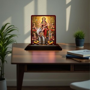 Car Desk/Table Top Maa Durga Wooden Photo Stand 3x4 Inches, Compact & Stylish Spiritual Display For Car, Home & Office (Pack Of 1) (F15060)