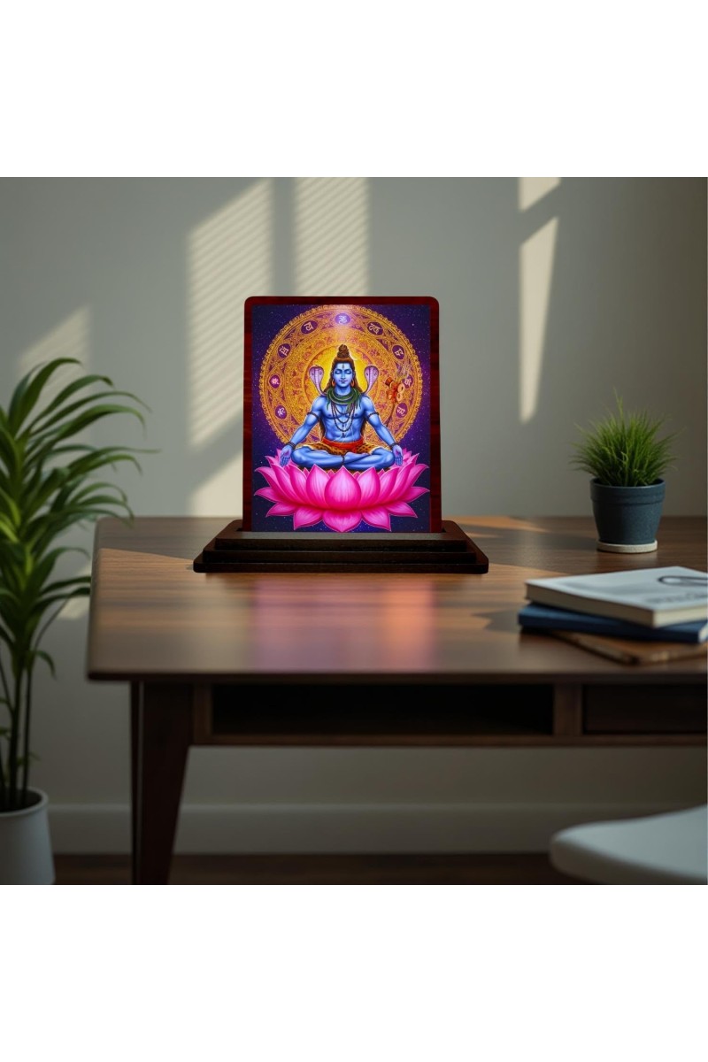 Car Desk/Table Top Lord Shankar Wooden Photo Stand 3x4 Inches, Compact & Stylish Spiritual Display For Car, Home & Office (Pack Of 1) (F15066)
