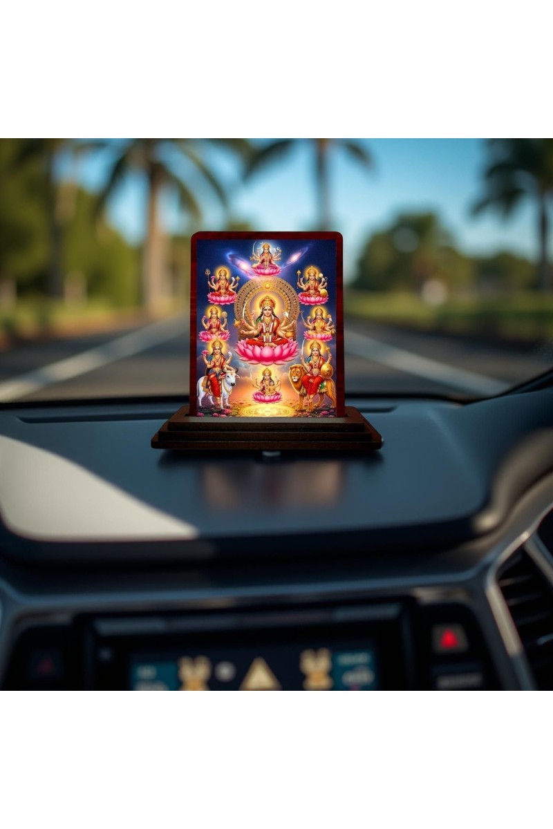 Car Desk/Table Top Ashta Lakshmi Wooden Photo Stand 3x4 Inches, Compact & Stylish Spiritual Display For Car, Home & Office (Pack Of 1) (F14354)