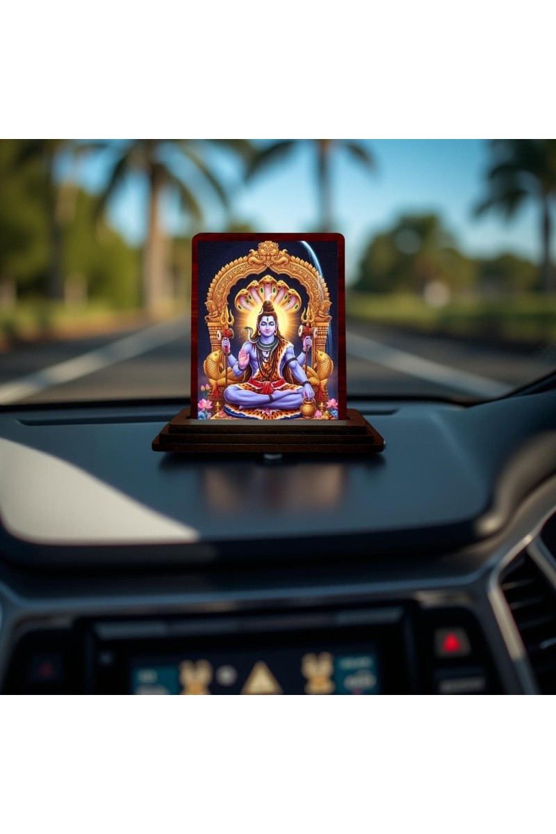 Car Desk/Table Top Lord Shiva Wooden Photo Stand 3x4 Inches, Compact & Stylish Spiritual Display For Car, Home & Office (Pack Of 1) (F14310)