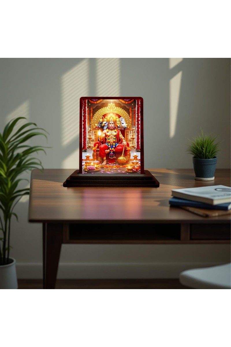 Car Desk/Table Top Lord Hanuman Wooden Photo Stand 3x4 Inches, Compact & Stylish Spiritual Display For Car, Home & Office (Pack Of 1) (F15186)