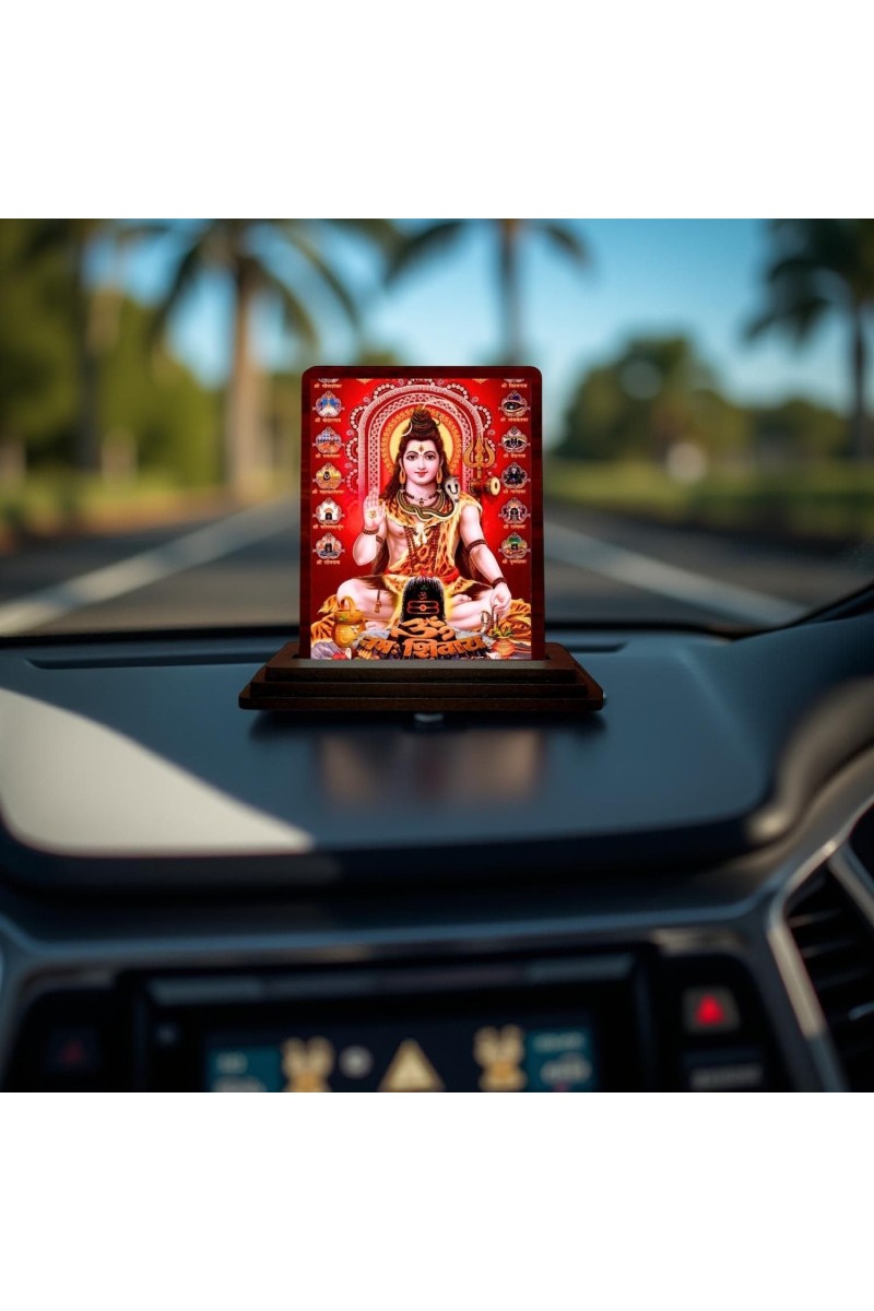 Car Desk/Table Top Lord Shiva Wooden Photo Stand 3x4 Inches, Compact & Stylish Spiritual Display For Car, Home & Office (Pack Of 1) (F14533)