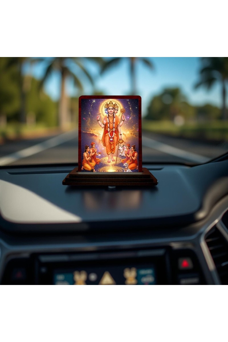 Car Desk/Table Top Lord Dattatreya Wooden Photo Stand 3x4 Inches, Compact & Stylish Spiritual Display For Car, Home & Office (Pack Of 1) (F14339)
