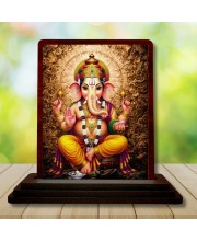Car Desk/Table Top Lord Ganesha Wooden Photo Stand 3x4 Inches, Compact & Stylish Spiritual Display For Car, Home & Office (Pack Of 1) (F15076)