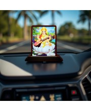 Car Desk/Table Top Goddess Saraswathi Wooden Photo Stand 3x4 Inches, Compact & Stylish Spiritual Display For Car, Home & Office (Pack Of 1) (F14137)