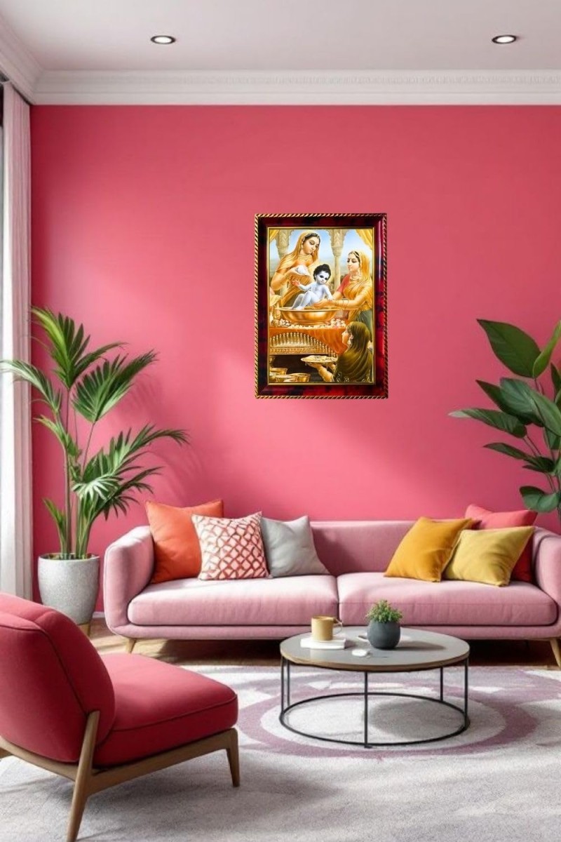 Shri Krishna Janmashtami Photo Frame For Wall & Table | 7x9 Inch Golden Cherry Finish | Decorative Shri Krishna Janmashtami Photo Frame For Home, Office & Pooja Room (F11355)