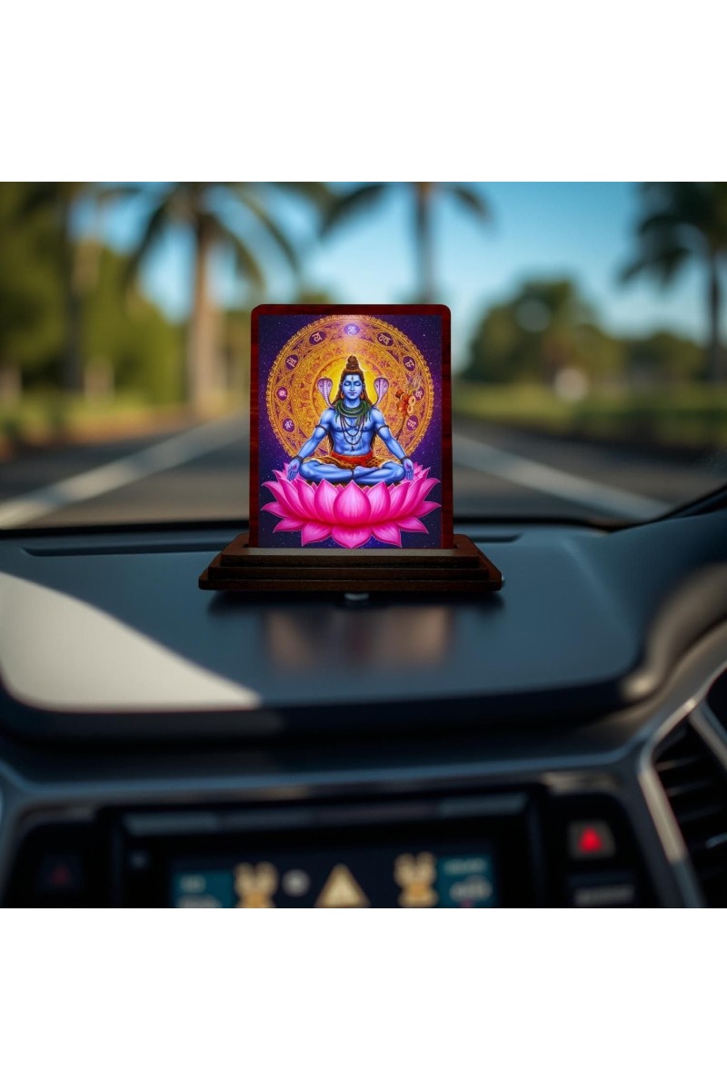 Car Desk/Table Top Lord Shiva Wooden Photo Stand 3x4 Inches, Compact & Stylish Spiritual Display For Car, Home & Office (Pack Of 1) (F14148)
