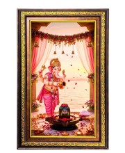 Lord Ganesha Digital Golden Balck Color Photo Frame | Hindu Religious Wall Decor | 10x16 Inches - Inspirational Wall Art For Office, Home Decor - Ideal Spiritual Gift (F16577)