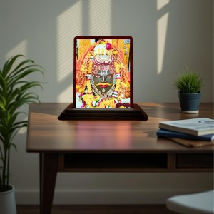 Car Desk/Table Top Mahakaleshwar Jyotirlinga Wooden Photo Stand 3x4 Inches, Compact & Stylish Spiritual Display For Car, Home & Office (Pack Of 1) (F14438)