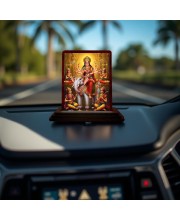 Car Desk/Table Top Goddess Durga Wooden Photo Stand 3x4 Inches, Compact & Stylish Spiritual Display For Car, Home & Office (Pack Of 1) (F14170)