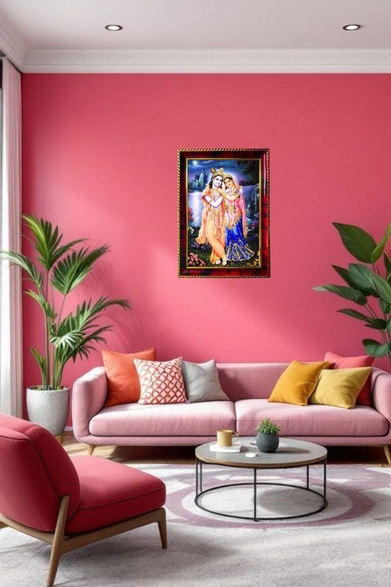 Radha Krishna Photo Frame For Wall & Table | 7x9 Inch Golden Cherry Finish | Decorative Radha Krishna Photo Frame For Home, Office & Pooja Room (F11821)