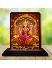 Car Desk/Table Top Goddess Lakshmi Wooden Photo Stand 3x4 Inches, Compact & Stylish Spiritual Display For Car, Home & Office (Pack Of 1) (F14609)