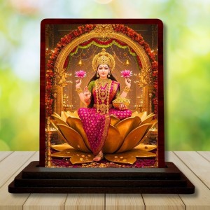 Car Desk/Table Top Goddess Lakshmi Wooden Photo Stand 3x4 Inches, Compact & Stylish Spiritual Display For Car, Home & Office (Pack Of 1) (F14609)
