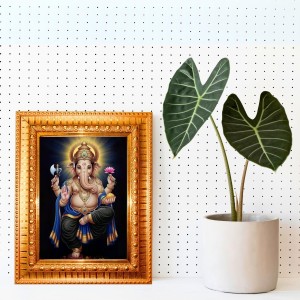 Lord Ganesh Golden Designer Photo Frame | 10x14 Inch Religious Wall Hanging Frame For Home & Office Decoration | Hindu Deity Lord Ganesh Spiritual Gift Item
