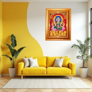 Maa Lakshmi Golden Designer Photo Frame | 10x14 Inch Religious Wall Hanging Frame For Home, Office Decoration and Spiritual Gift Item