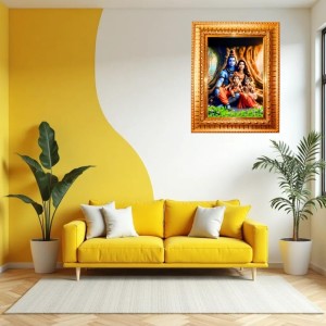 Shiv Parivar Family Golden Designer Photo Frame | 16x20 Inch Religious Wall Hanging Frame For Home & Office Decoration | Hindu Deity Spiritual Gift Item