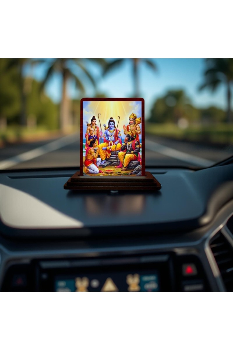 Car Desk/Table Top Lord Rama Lakshmana Hanuman Wooden Photo Stand 3x4 Inches, Compact & Stylish Spiritual Display For Car, Home & Office (Pack Of 1) (F14188)